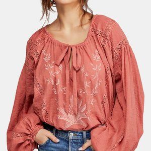 New Free People Maria Maria Athena Embroidered Blouse Peasant Top Size Small